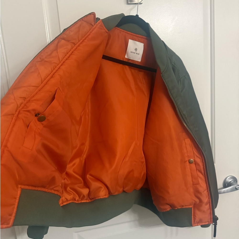 Anine Bing Khaki Bomber Jacket with Orange Lining - Picture 2 of 5